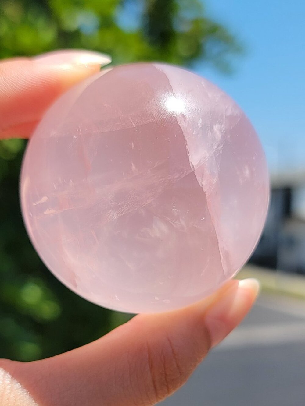 NEW 51.5MM GEMMY ROSE QUARTZ SPHERE